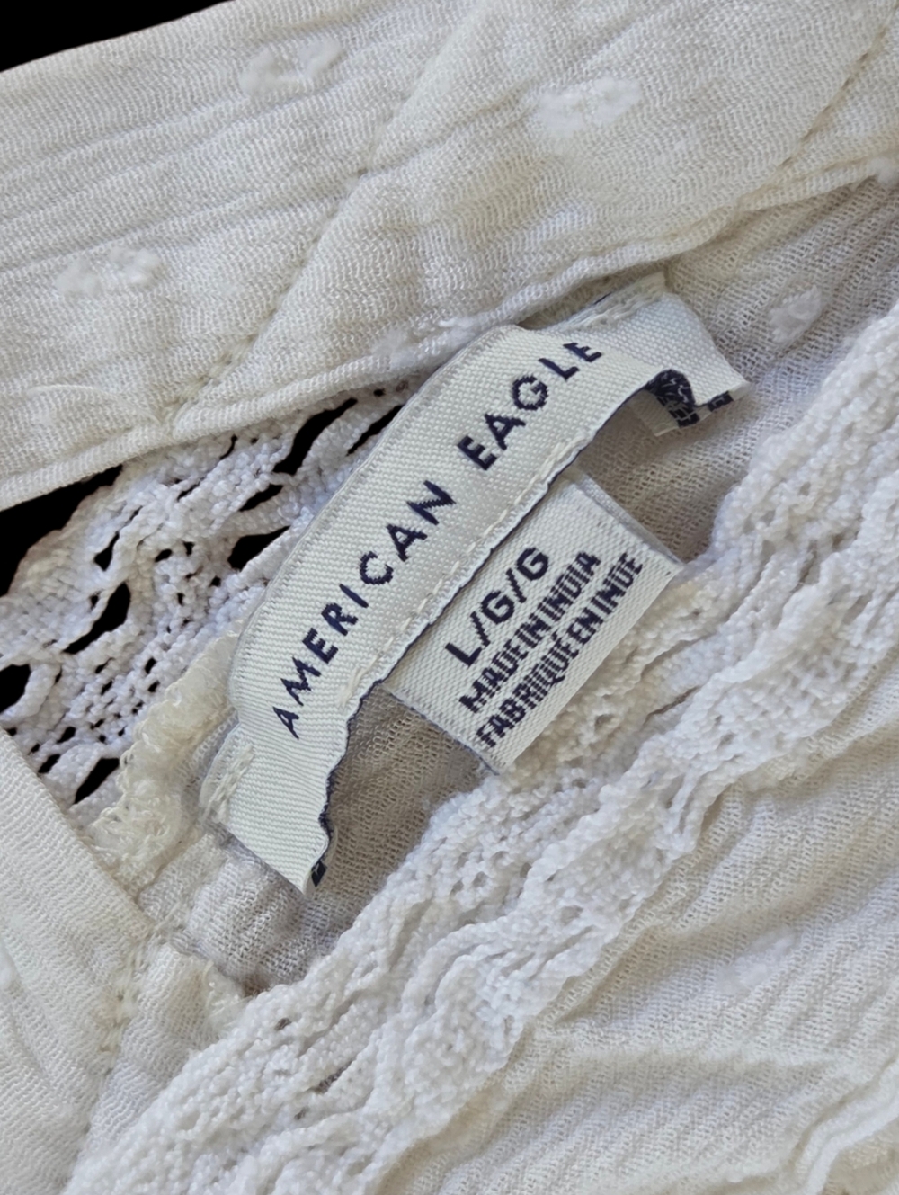 American Eagle Lace Shell Top Babydoll Tank Blouse Flowy Trapeze Gauzy Ivory L - Picture 8 of 13